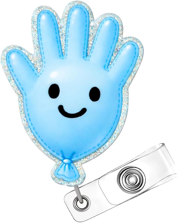 Balloon Glove Badge Reel Cute ID Holder Clip Alligator Swivel Retractable Lanyard Nurse Work Teachers Nursing RN CNA Healthcare Hospital Scrubs Fun Peds Pediatric Medical Coworkers Accessories Gifts