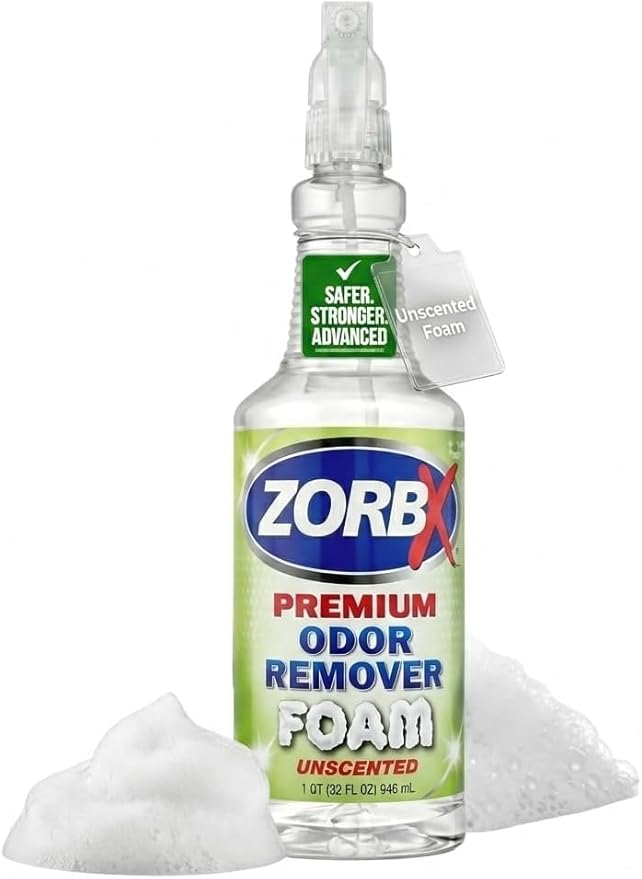 ZORBX Premium Unscented Odor Remover Foam 32 oz – Extra Strength, Fragrance-Free Odor Eliminator Foamer for Pets, Drains, Garbage Disposal, Carpets, Bathroom & Kitchen