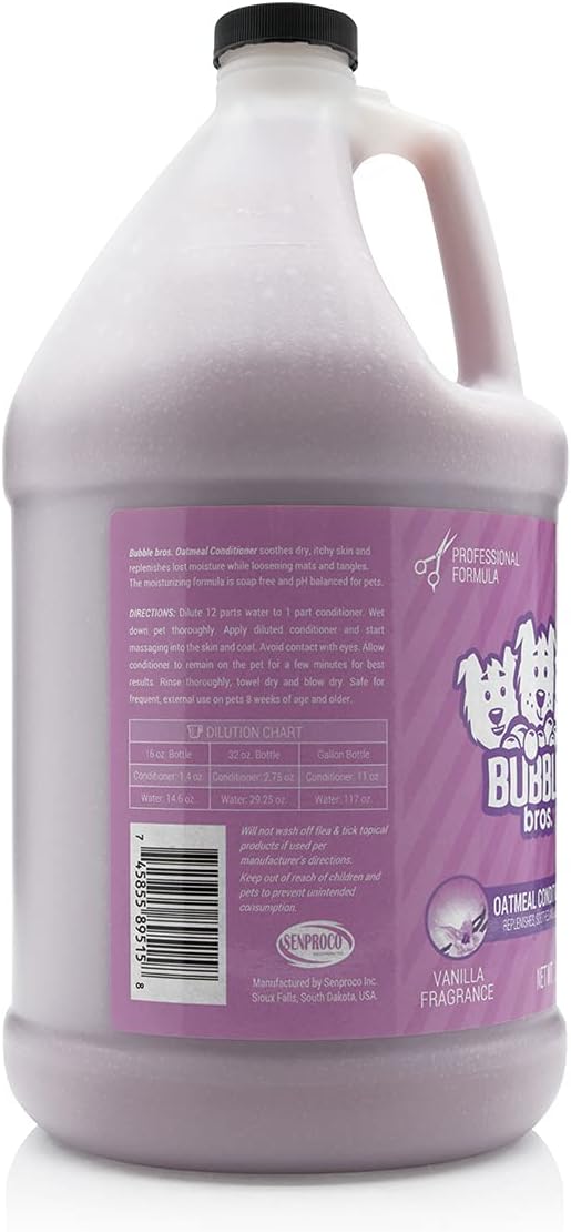 Bubble Bros. Oatmeal Dog Conditioner, 1 Gallon - Naturally Derived Ingredients, Moisturizes and Conditions the Skin and Coat of Your Pets, Loosens Mats and Tangles in the Hair, Soothes Dry Itchy Skin