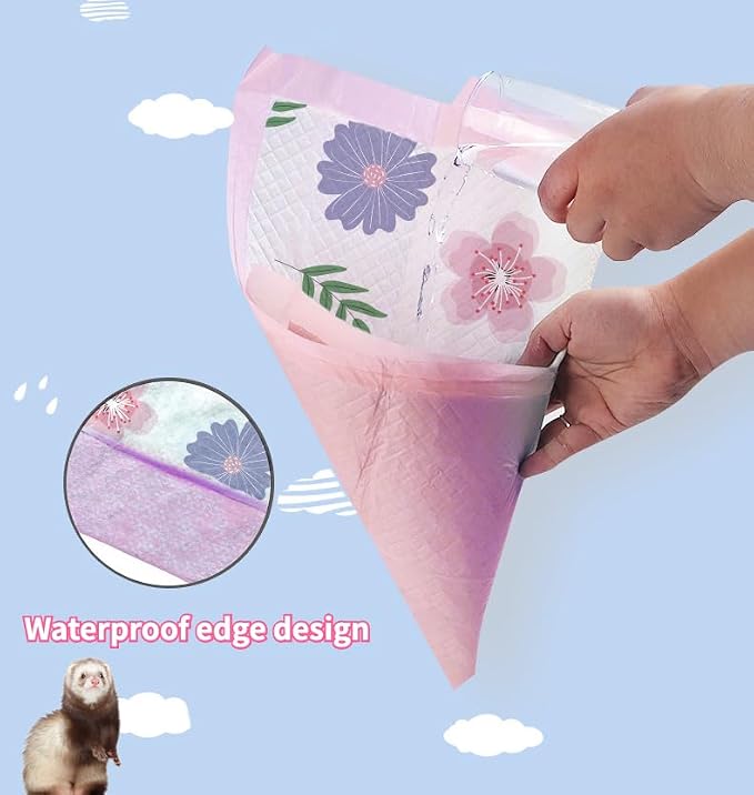 Ferret Pee Pads Extra Thick Ferret Cage Accessories Bed Hammock Litter Potty Pads Training Pads Leak-Proof Quick-Dry (Extra Thickness,Small 18g x 100 pcs 13x18'' (Random Pattern))