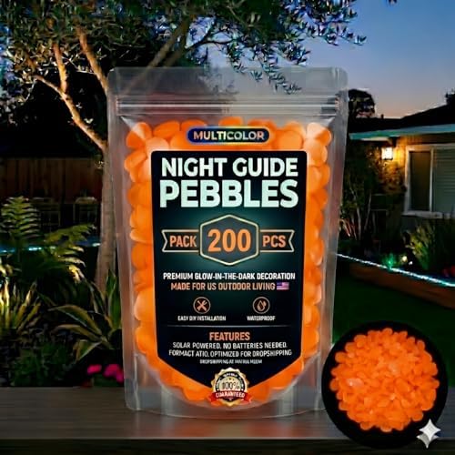 Glow in the Dark Rocks, Garden Stones Pebbles for Outdoor Stepping, Landscaping Decor, Fish Tank Aquarium Decorations (200, Orange)