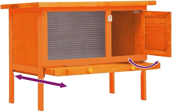 Large Brown Rabbit Hutch 35.4x35.4x25.8 in Solid Pine Wood Indoor Outdoor Bunny Cage with Removable Tray for Garden Terrace and Patio