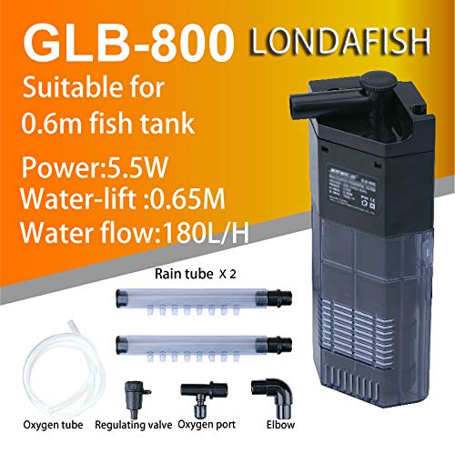 LONDAFISH Quiet Multi-Function Built-in Fish Tank Aquarium 3-Stage Filter with Water Pump