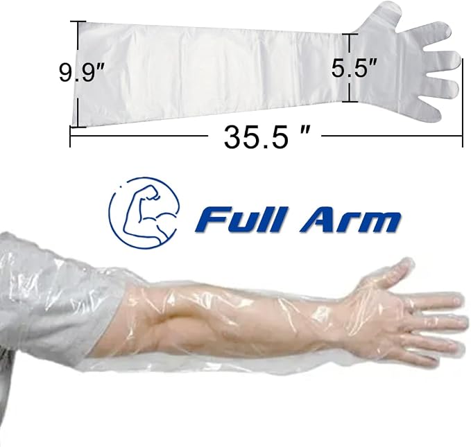 50Pcs Veterinary Insemination Rectal Long Arm Gloves Disposable 35.5inch Disposable PE Plastic Gloves for Field Dressing Gutting Deer Gardening Aquarium Cleaning Painting Full Arm