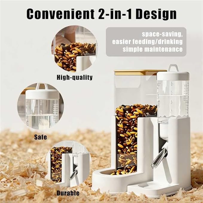 Hamster Water Bottle Standing Baby Guinea Pig Water Dispenser with No Drip 2 in 1 Small Animal Automatic Food Bowl for Cage Accessories for Hamsters Gerbils mice (Gray, 80ml)