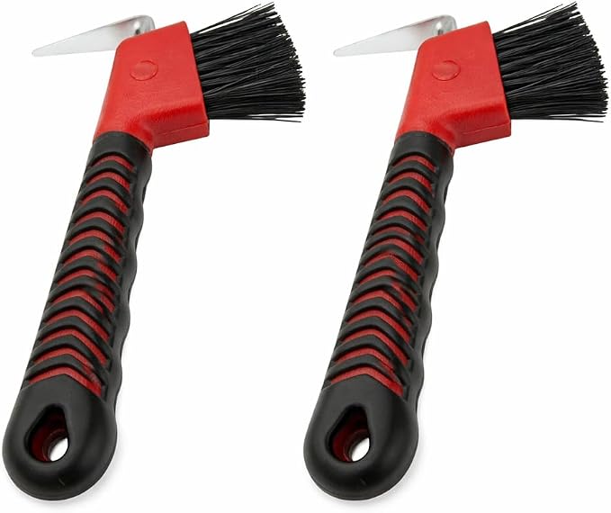 Intrepid International Rubber Handle Hoof Pick with Brush - 2 Pack - Red