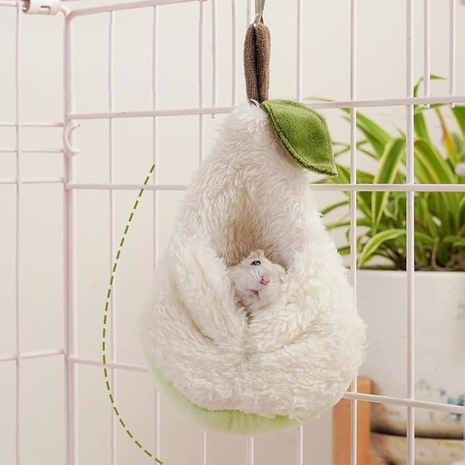 Hamster & Small Animals Shelter Pear Shape Cute Hammock Bed with Hook and Rope,Hanging Arctic Fleece Sleeping Bag Climbing Nest (Pear)