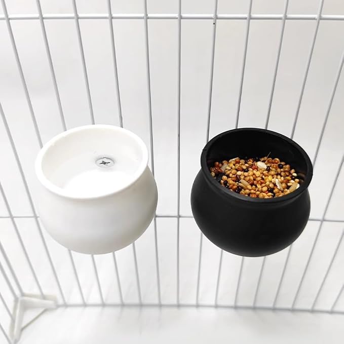 DONGKER Parrot Food Water Bowls,2 PCS Plastic Hanging Bird Cage Water Bowl with Clamp for Cockatiel Conure Budgies Parakeet Lovebird Chinchilla Ferrets