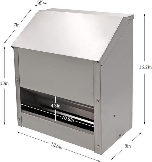 Galvanized Steel Chicken Feeders No Waste Poultry Feeder Rainproof Hanging Poultry Feeder Trough with Lid Holds 25lbs of Feed, No Assembly Required