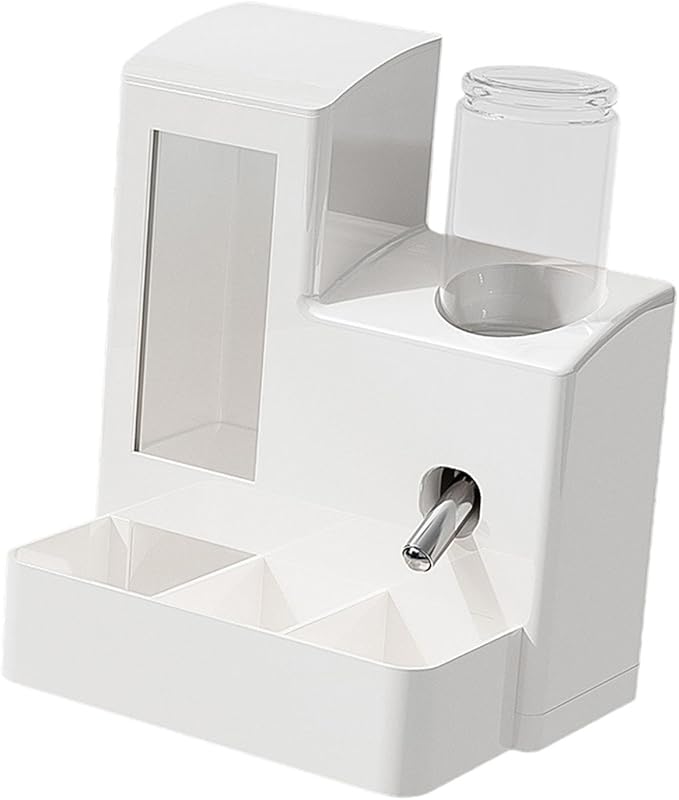 3 in 1 Hamster Automatic Feeder Dispenser Easy to Clean Container Feeding Station for Home Ferrets Bunny Small Animal Patio, White 80ml Bottle