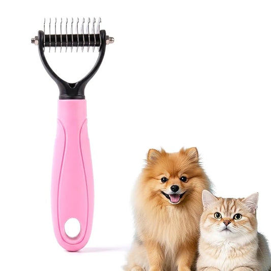 Pet Pro Grooming Tool, 2026 New Double-Sided Pet Grooming Brush, Multi-Functional Pet Brush, Portable Shedding Rake for Home Use, Professional Groomers (Pink, Medium)