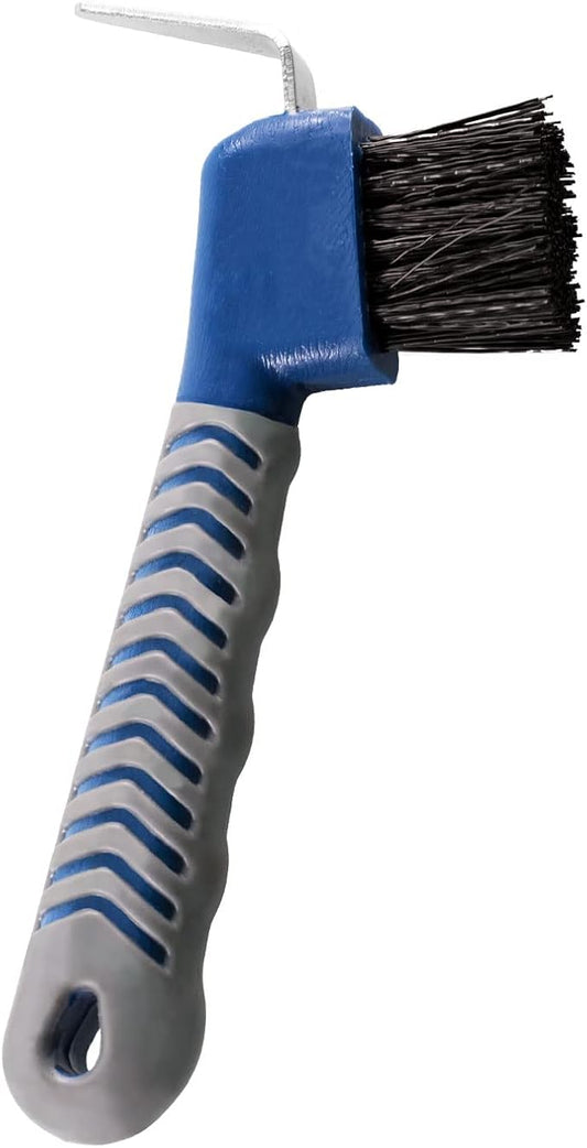 Harrison Howard Horse Hoof Pick Brush with Comfortable Firm Rubber Handle Fine Brush Sturdy Metal Pick