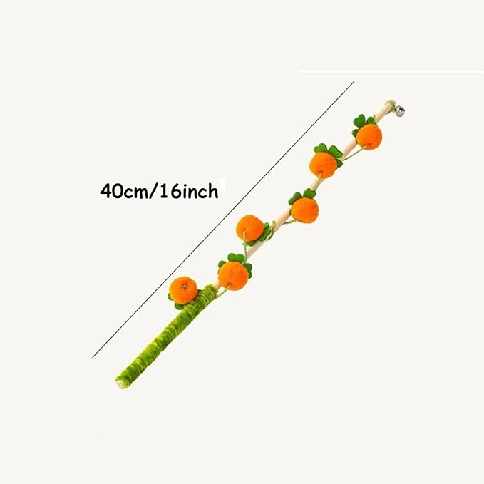 Cat Wand Toy with Bell – Bamboo Cat Teaser Stick for Playful Cats – Orange Persimmon