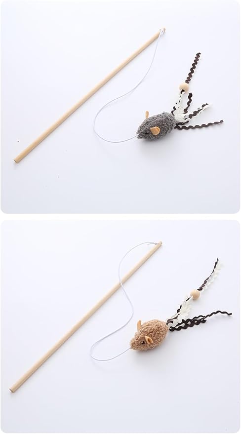 2 Pack of Cat Wand Toy Wood Cat Wand Mouse Toys with Catnip Interactive Kitten Toys for Indoor Cats