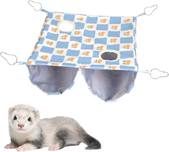 DONGKER Ferret Rat Hammock,Double-Layer Hanging Guinea Pig Tunnel Cave Includes 4 Stainless Steel Hooks for Hamster Sugar Glider Squirrel Chinchilla Playing Sleeping