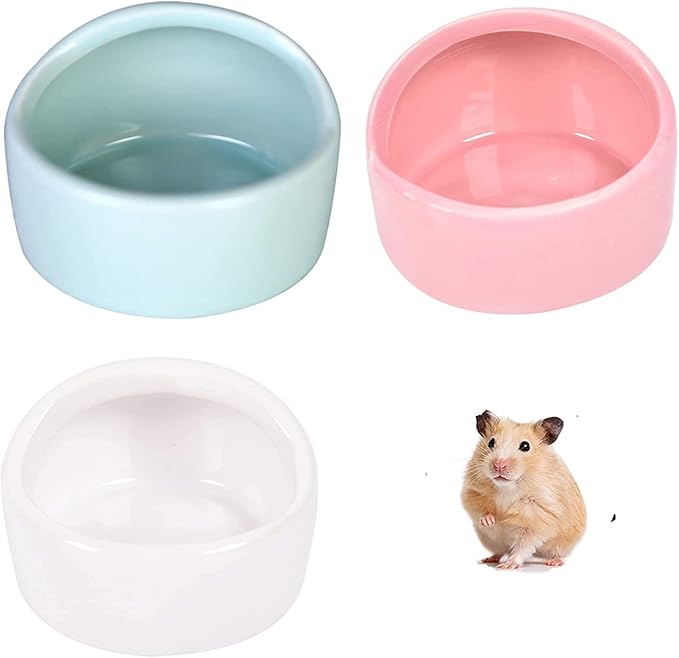 3 Pcs Hamster Bowl Ceramic Hamster Feeding Bowls Small Animal Food Bowl and Water Dish Feeder Hedgehog Food Bowl No Spill No Turnover Food Water Dish for Guinea Pig Rodent Gerbil Cavy(Blue+Pink+White)