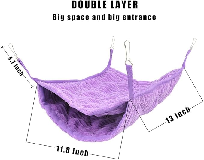 Large Ferret Hammock Hanging Tunnel Bed for Cage Hanging Plush Double Bunk Bed for Rats, Hamsters, Guinea Pigs, Chinchillas, Squirrels (Grey)