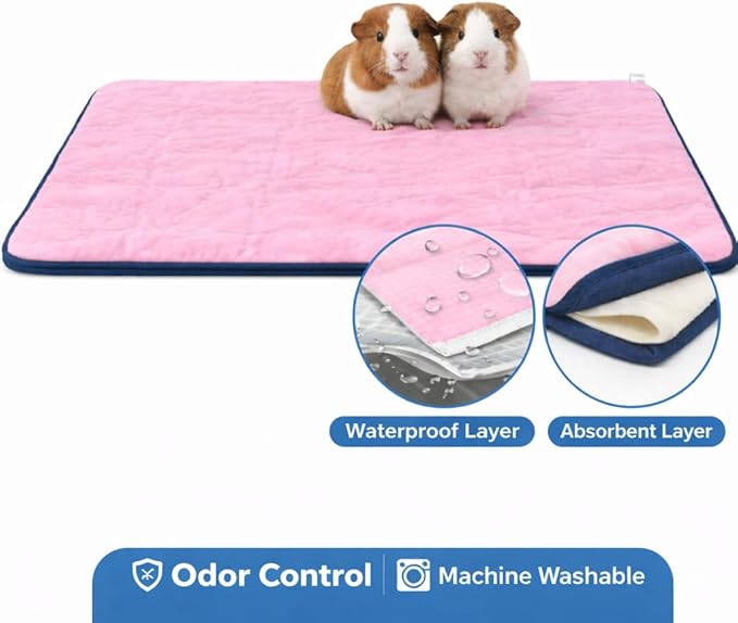 Reusable Guinea Pig C&C Cage Liner – Pink Fleece Bedding with Absorbent Core & Waterproof Bottom – Fits C&C 2x4 Guinea Pig Cages – Ideal for Small Animal Homes (Pink, 2X4 C&C)
