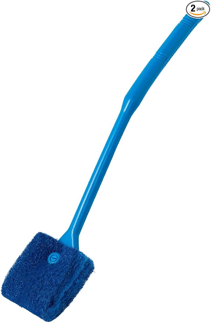 SLSON Aquarium Algae Scraper Double Sided Sponge Brush Cleaner Long Handle Fish Tank Scrubber for Glass Aquariums and Home Kitchen,15.4 inches (2)