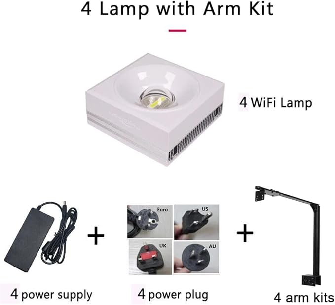 PopBloom RL90 WiFi Reef LED Lights, 400W Reef Aquarium Lighting for 72"-96" SPS LPS Corals and Saltwater Fish Tanks, Multi-Light Sync Control,APP Fully Programmable (4 Lights with Mount Arm kit)