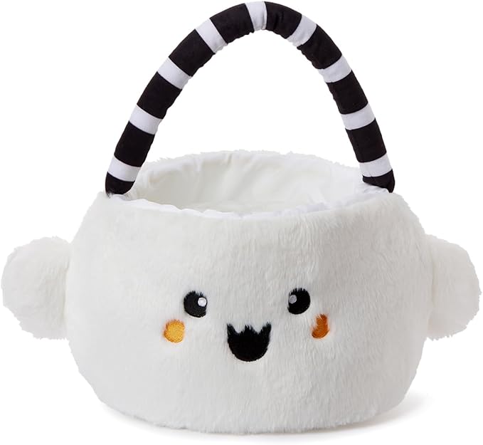 Halloween Plush Treat Basket, Halloween Candy Basket, Trick-or-Treat Bag(White Ghost)