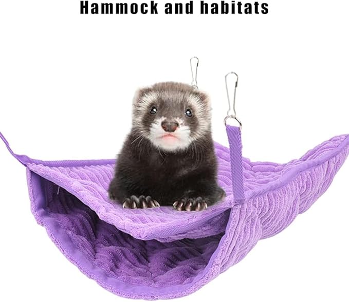Large Ferret Hammock Hanging Tunnel Bed for Cage Hanging Plush Double Bunk Bed for Rats, Hamsters, Guinea Pigs, Chinchillas, Squirrels (Purple)