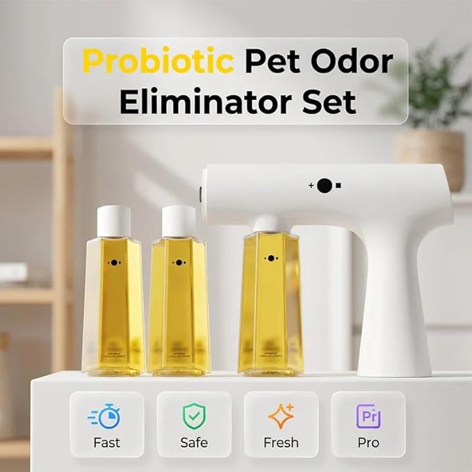 Nano-Mist Pet Deodorizer Spray, Probiotic Pet Odor Eliminator Spray, Enzymatic Odor Neutralizer, Pet Deodorant Safe Highly Effective, for Dog and Cat Urine for Carpet and Cat Litter (Cat-specific)