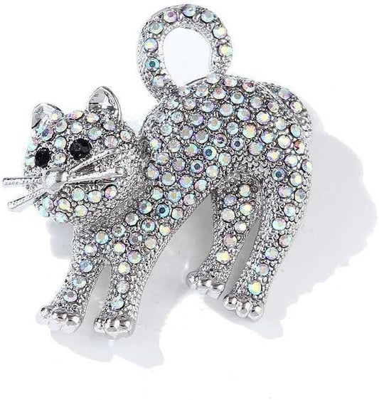 coadipress Rhinestone Cat Brooch Pin for Women Cute Crystal Animal Cat Lapel Pin Clothing Dainty Accessories Jewelry