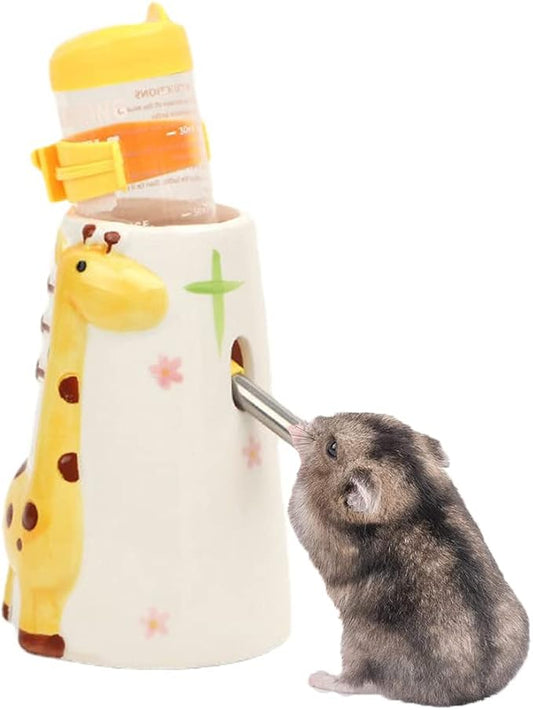 Hamster Water Bottle Small Animal Standing Water Dispenser Ceramic Base Cage Hanging Water Feeding Bottles Auto Dispenser for Hamster Guinea Pig Squirrel Rabbit Hedgehog (Yellow)