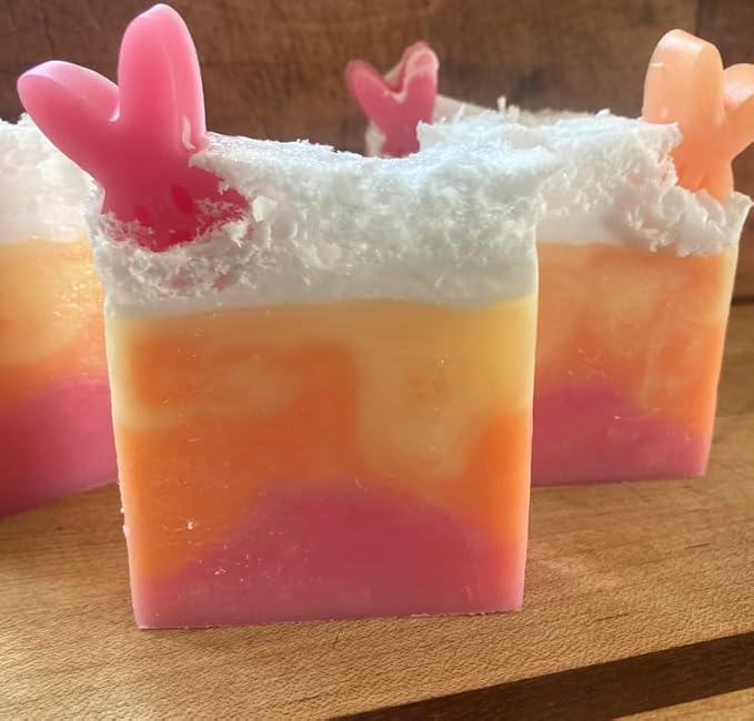 Strawberry lemonade bunny rabbit colorful glycerine soap bar: great for Easter basket, stocking stuffer, gift bag, spring time