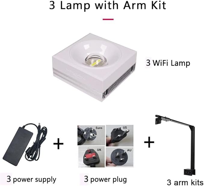 PopBloom RL90 WiFi Reef LED Lights, 300W Reef Aquarium Lighting for 50"-70" SPS LPS Corals Saltwater Fish Tank, Multi-Light Sync Control, APP Fully Programmable (3 Lights with Mount Arm kit)