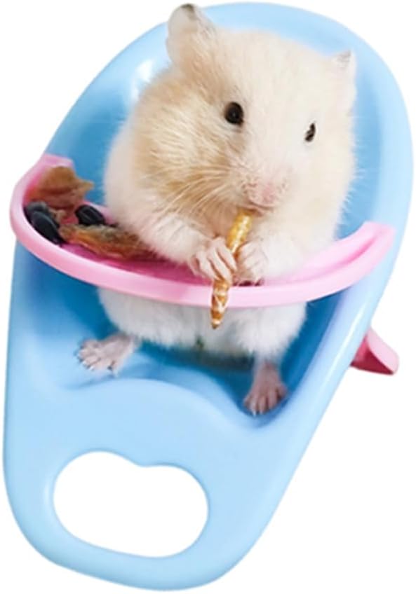 2PC Hamster Chair with Tray Super Cute Hamster Dining Plastic Chair Small Animal Cage Accessories Habitat Decor House Photo Props Small Animal Toys for Hamster Mice Rat Hedgehog Rodents (Blue)