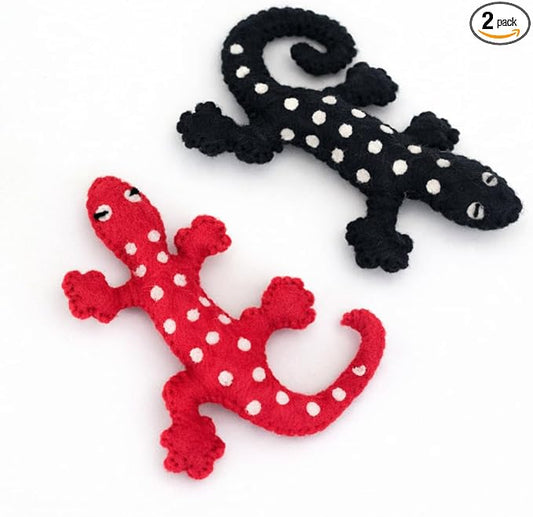 Glaciart One Felt Lizard Cat Toy – 2 Pcs | Soft Fuzzy Enrichment 100% Natural Wool - Interactive Catnip Play Cat Toy Set - Safe for Pets, Non-AZO Colored Dyes