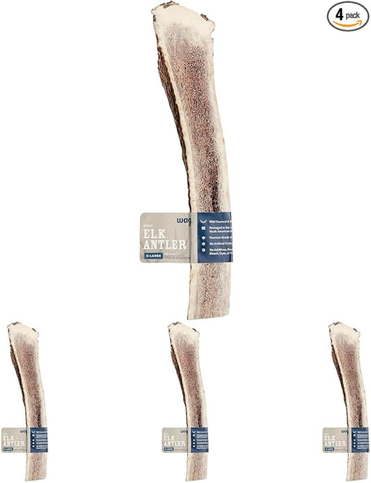 Amazon Brand - Wag Split Elk Antler, Naturally Shed, Long Lasting for Aggressive Chewers, X-Large (Best for Dogs Over 45 lbs) (Pack of 4)