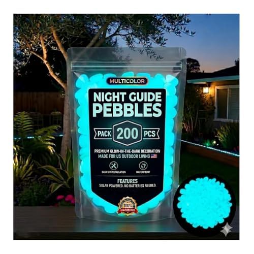 Glow in the Dark Rocks, Garden Stones Pebbles for Outdoor Stepping, Landscaping Decor, Fish Tank Aquarium Decorations (200, Blue)