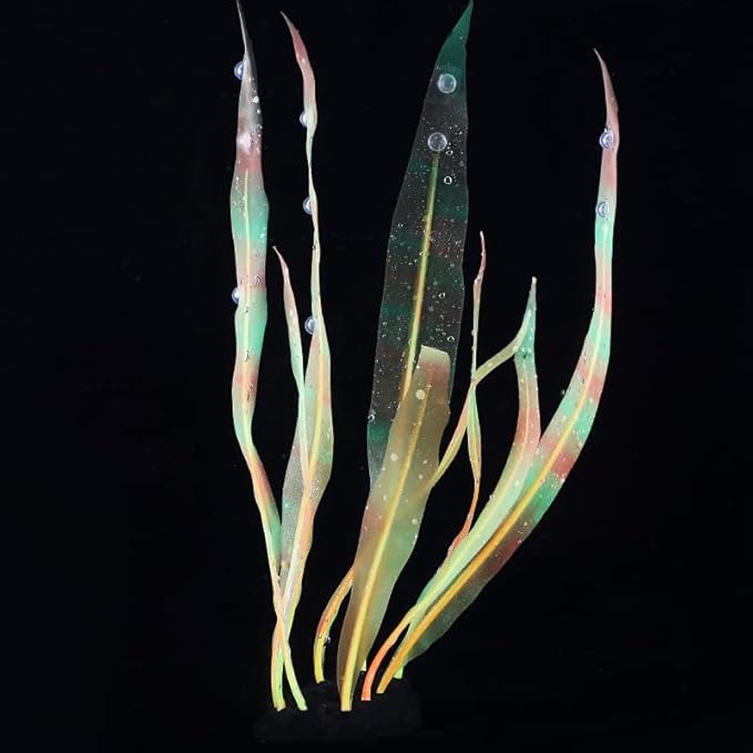 1Pcs Aquarium Decoration Plastic Plants Fish Tank Artificial Plants Glowing Aquarium Kelp Move with Water Flows Soft Silicone Aquatic Seaweed Ornament,Orange,9.84in