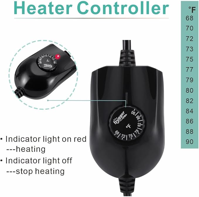 hygger 100W Mini Inline Quartz Glass Aquarium Heater with External Controller, Adjustable Submersible Betta Fish Tank Thermostat for 10-30 Gallon