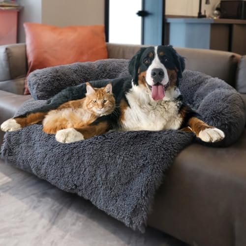 Tinaco Calming Dogs/Cats Bed Mats, Dog Pad Washable Removable Couch Cover, Plush Long Fur Mat for Pets, Waterproof Lining, Perfect for Small, Medium and Large Dogs and Cats (Navy Blue, 59"x39")