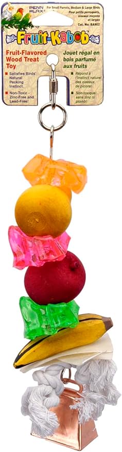 Penn-Plax Bird-Life Fruit Kabob Bird Toy with Bell – Various Textures, Materials, and Colors – Great for African Greys, Medium Birds, and Small Parrots – Large