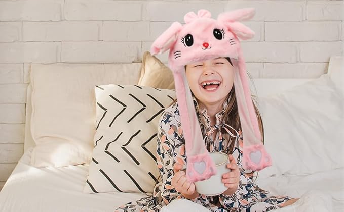 Bubblepompom Animal Hat with Ears Moving Jumping Pop Up Beating Hat Plush Holiday Cosplay Dress Up Funny Gift for Kids