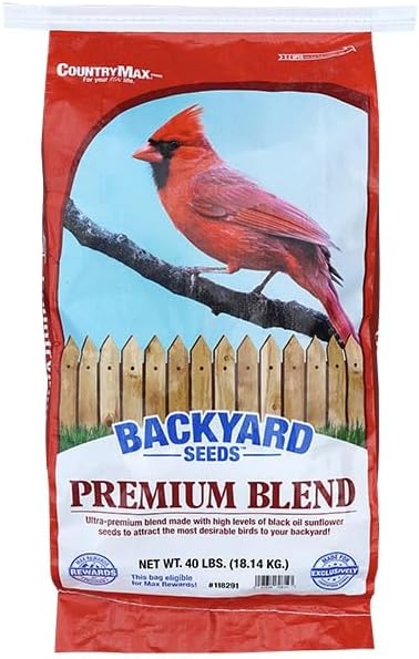 CountryMax Backyard Seeds Wild Bird Seed Blend 40lbs - Premium No-Waste Mix with Sunflower Chips, Shelled Peanuts & Hulled Millet, Medium Bag of Wild Bird Food