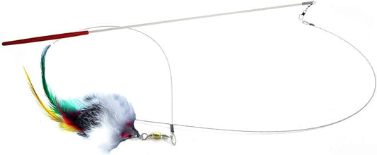 Kats'N Us 2 Inch Real Rabbit Fur Feather Tail Handmade Cat Toy with 19 Inch White Wand - Gray, Colorful Teaser with Bell, Durable Fiberglass Wand & Line, Interactive Exercise Attachment Set for Cats