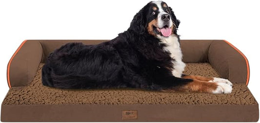 MEKIY Orthopedic Waterproof Jumbo Dog Bed with Bolster for Extra Large Dogs | Pillow Support for Neck Relief, Egg Crate Foam, Waterproof Liner, Anti-Slip Bottom, Removable Bolster Cover, 53 x 42 Inch
