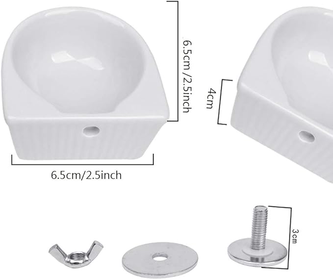 Small Animals Bowl, Detachable Cage Feeder Pet Ceramic Water & Food Feeder, Small Animal Supplies for Rabbit Parrot Squirrels Chinchilla Hamster Ferret (White, S)