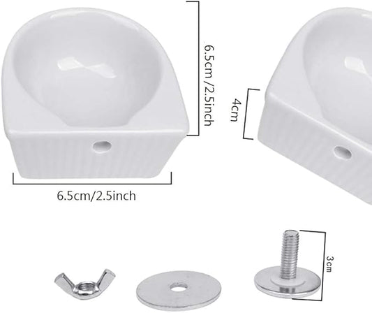 Small Animals Bowl, Detachable Cage Feeder Pet Ceramic Water & Food Feeder, Small Animal Supplies for Rabbit Parrot Squirrels Chinchilla Hamster Ferret (White, S)