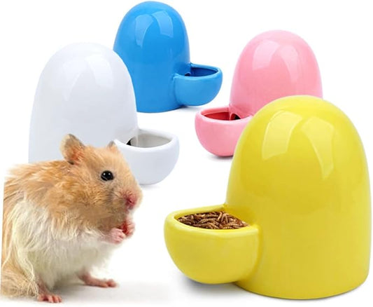 Milisten Small Pet Automatic Feeder and Water Dispenser Ceramic Bowl for Hamsters Rabbits Guinea Pigs Self-Dispensing Waterer 4.33X3.54X2.95 Inch
