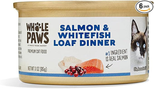 Whole Paws, Wet Cat Food, Salmon & Whitefish Loaf Dinner, 3 Ounce (Pack of 6)