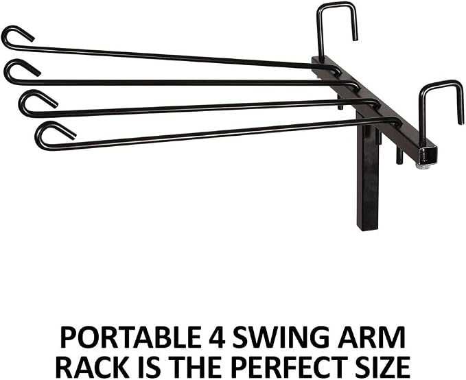 EASY-UP 4 Arm Swing Blanket and Pad Rack | Freestanding Portable Saddle Pad Rack for Horse Shows & Barns | Holds 4 Blankets or Pads | Removable Arms | Stable with T-Bar Base