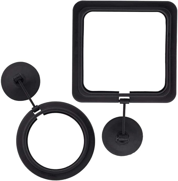 2pcs Black Fish Feeding Ring, Black Round and Square Aquarium Floating Food Feeder, Food Feeders with Suction Cup for Goldfish Turtle and Other Smaller Fish, Food Feeding Ring with Suction Cup
