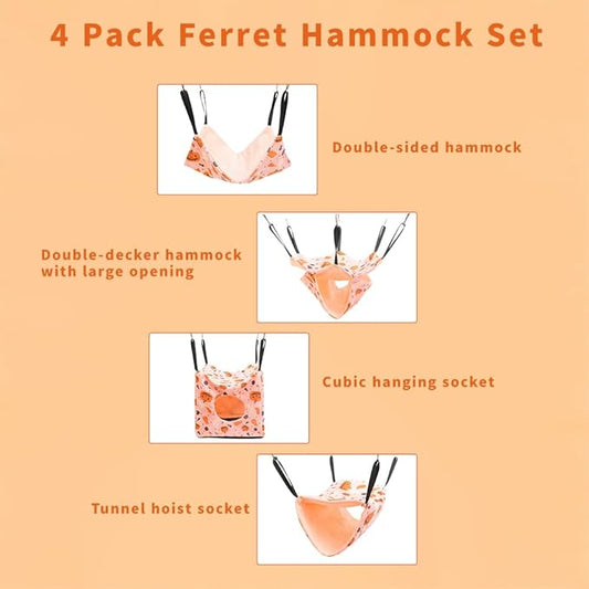 4 Pack Ferret Hammock, Soft Small Animal Washable Guinea Pig Hideout Bed Ferret Cage Accessories for Rat Sugar Glider Squirrel Guinea Pig Hedgehog Hamster (Orange-Yellow)